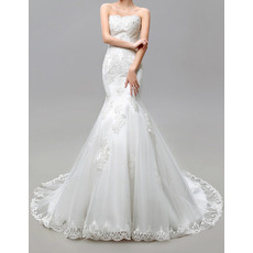 Discount Trumpet Strapless Floor Length Satin Tulle Wedding Dresses