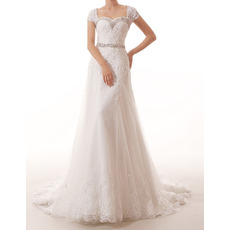 Sexy Sweetheart Cap Sleeves Long Applique Beading Wedding Dresses