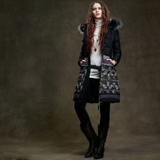 Women's Fashion Winter Slim Printed Hooded Long Down Coats Parkas