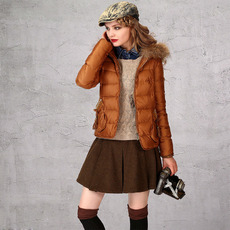 Women's Fashion Winter Slim Solid Hooded Fur Collar Down Coats Parkas