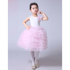 Inexpensive Knee Length Satin Tulle Layered Skirt Flower Girl Dresses