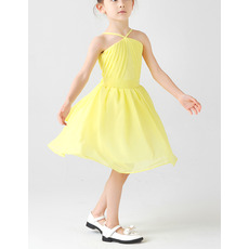 Custom Spaghetti Straps Knee Length Chiffon Little Girls Easter Dresses