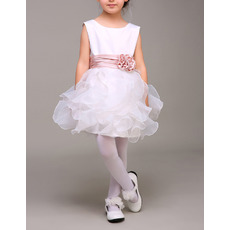 Affordable Sleeveless Short Ruffle Skirt Flower Girl Dresses with Belts