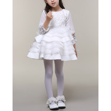 Short Lace Layered Skirt Flower Girl Dresses with Sleeves
