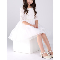 Discount A-Line Short Organza Lace Flower Girl Dresses with Sleeves