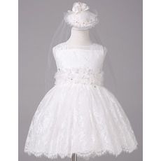 Custom Ball Gown Short Lace Flower Girl Dresses with Floral Belts