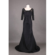 2018 New Style Trumpet Black Mother Dresses with 3/4 Lace Sleeves