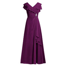 Modest V-Neck Floor Length Chiffon Mother of the Bride/ Groom Dresses