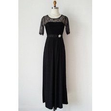 Inexpensive Chiffon Black Mother Dresses with Half Lace Sleeves