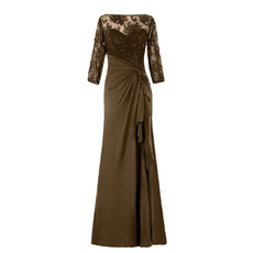 Long Chiffon Mother Dresses with 3/4 Long Lace Sleeves