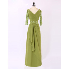 Vintage V-Neck Long Chiffon Mother Dresses with 3/4 Long Sleeves