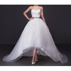 Chic & Modern A-Line Strapless High-Low Satin Tulle Net Wedding Dress