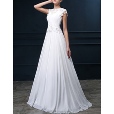 Elegant A-Line Bateau Sweep Train Chiffon Applique Wedding Dresses