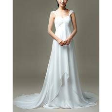 Custom Empire Straps Sweetheart Court Train Chiffon Wedding Dresses