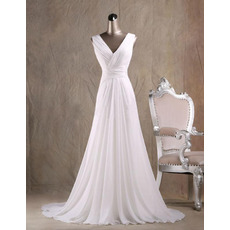 Custom A-Line V-Neck Court Train Chiffon Fringe Wedding Dresses