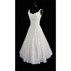 A-Line Scoop Lace Short Reception Wedding Dresses