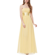 Custom Strapless Floor Length Chiffon Bridesmaid Dresses with Sashes