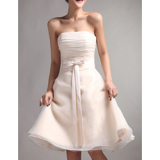 Custom A-Line Strapless Mini Organza Lace-Up Bridesmaid Dresses