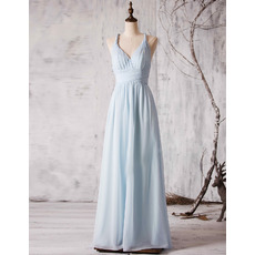 New Spaghetti Straps V-Neck Floor Length Chiffon Bridesmaid Dress