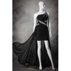 Sexy One Shoulder High-Low Asymmetric Chiffon Black Homecoming Dresses