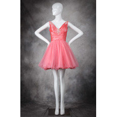 Custom A-Line V-Neck Short/ Mini Taffeta Organza Homecoming Dresses