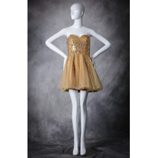 Inexpensive A-Line Sweetheart Short Organza Sequin Homecoming Dresses