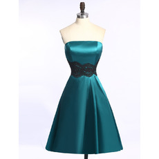 New Strapless Knee Length Satin Homecoming Dresses with Sashes