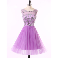 Cute A-Line Sleeveless Short Tulle Rhinestone Homecoming Dresses