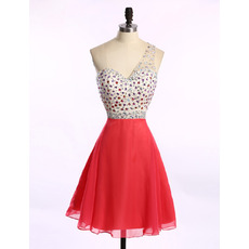 Discount One Shoulder Short Chiffon Rhinestone Homecoming Dresses