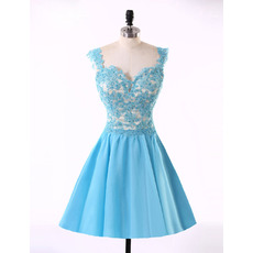 Affordable A-Line Sweetheart Short Satin Applique Homecoming Dresses