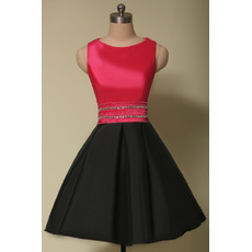 Discount A-Line Sleeveless Short Satin Red & Black Homecoming Dresses