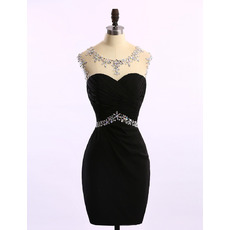 Sexy Sheath Sleeveless Short Satin Black Rhinestone Homecoming Dresses