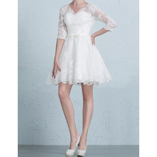 Informal V-Neck Short/ Mini Wedding Dresses with 3/4 Long Sleeves