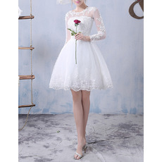 Affordable Ball Gown Short Tulle Wedding Dresses with Long Sleeves