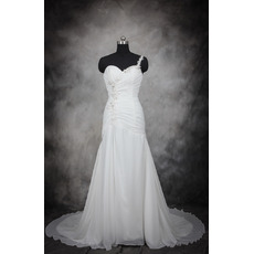 Custom One Shoulder Sweetheart Floor Length Satin Wedding Dresses
