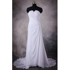 Affordable Sheath Strapless Sweep Train Chiffon Wedding Dresses