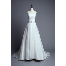 Inexpensive Strapless Court Train Organza Wedding Dresses/ Gowns