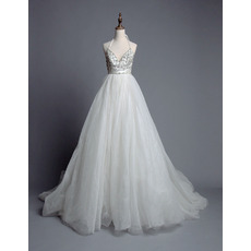 Halter Sweetheart Chapel Train Organza Wedding Dresses