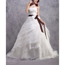 Custom A-Line Long Organza Layered Skirt Wedding Dresses with Belts