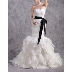 Inexpensive Mermaid Sweetheart Ruffle Skirt Wedding Dresses with Belts