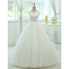 Affordable Ball Gown V-Neck Floor Length Organza Wedding Dresses