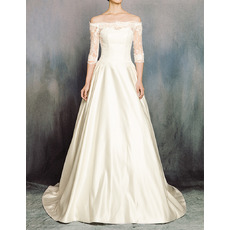 Custom Off-the-shoulder Satin Wedding Dresses with Half Sleeves