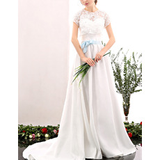 Discount Long Satin Wedding Dress with Lace Shirt Blouse and Belt