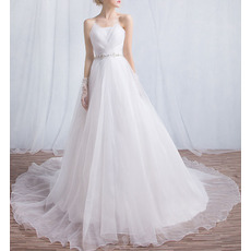 Elegant Strapless Chapel Train Organza Wedding Dresses