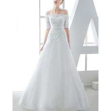 Affordable A-Line Off-the-shoulder Wedding Dresses with Short Sleeves