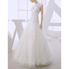 Discount A-Line Floor Length Organza Dropped Waist Wedding Dresses