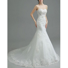 New Sheath Sweetheart Court Train Organza Applique Wedding Dresses