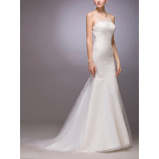 Sexy Sheath/ Column Sleeveless Sweep Train Tulle Satin Wedding Dresses