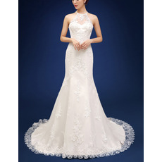 Sheath Halter Court Train Organza Wedding Dresses