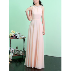 Custom Halter Sleeveless Floor Length Chiffon Evening Dresses